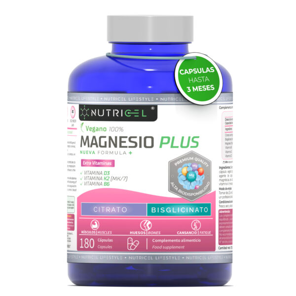Magnesio Plus: Citrato + Bisglicinato con B6, D3 y K2